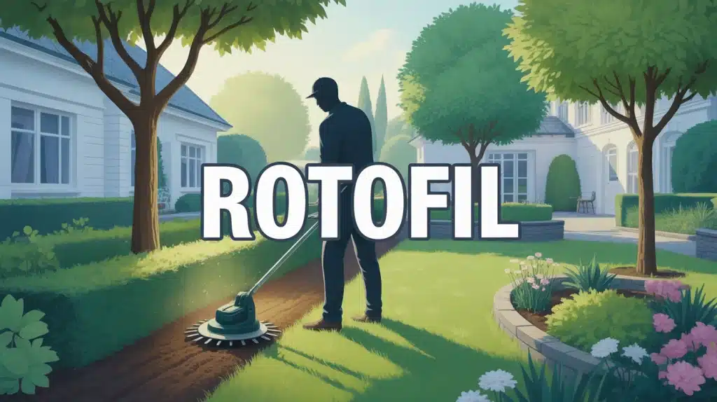 jardinier utilisant un rotofil pour tailler les bordures