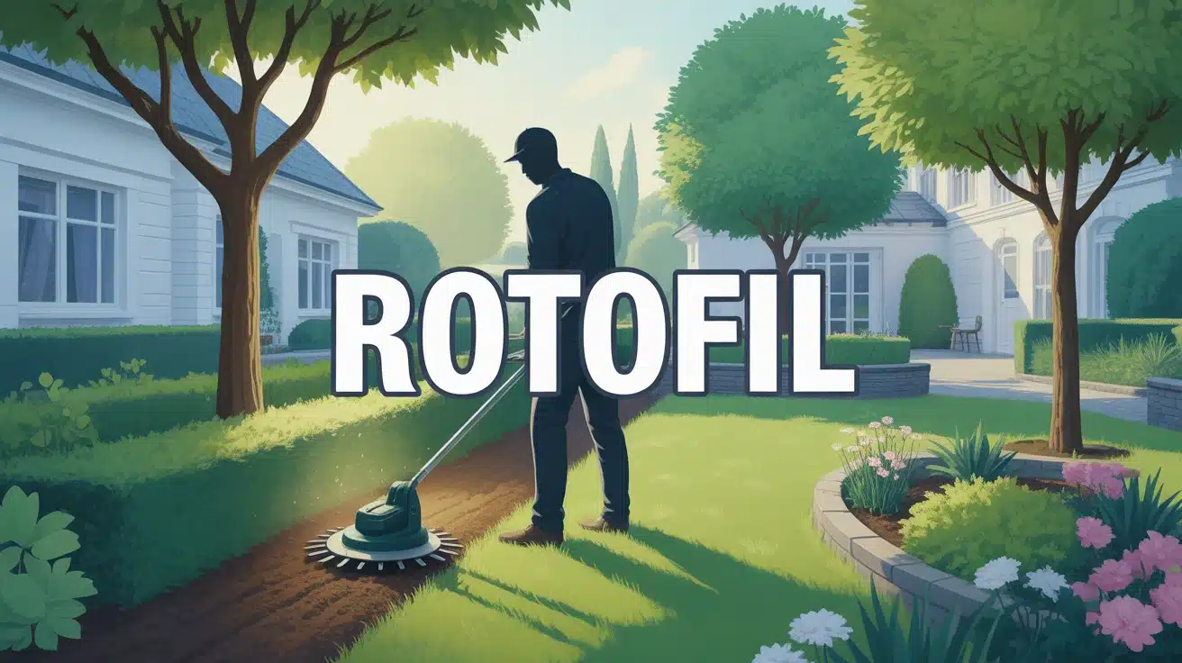 jardinier utilisant un rotofil pour tailler les bordures