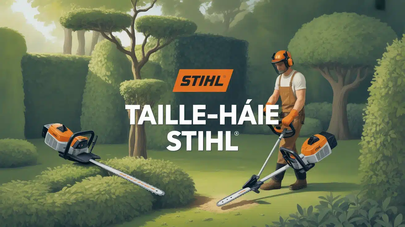 taille-haie STIHL en action dans un jardin bien entretenu