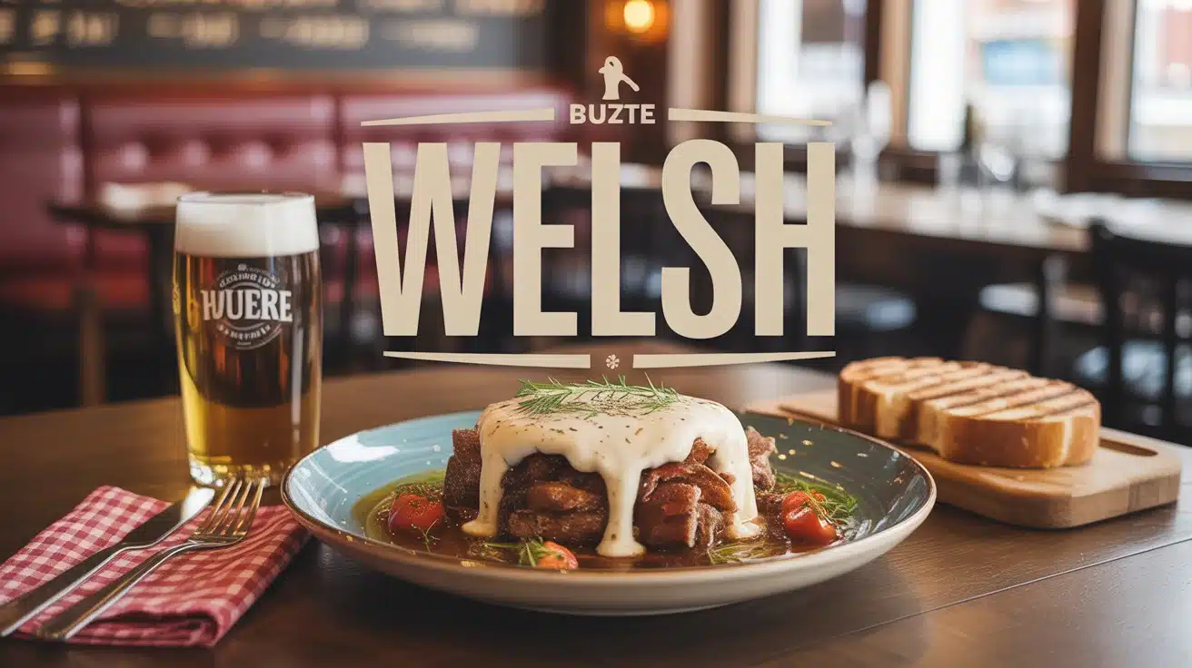 Plat de Welsh avec bière ambrée et pain grillé en brasserie nordiste
