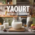 Illustration yaourt maison à la yaourtière en cuisine chaleureuse