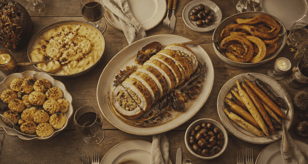 accompagnement pour chapon farci sur table de fête