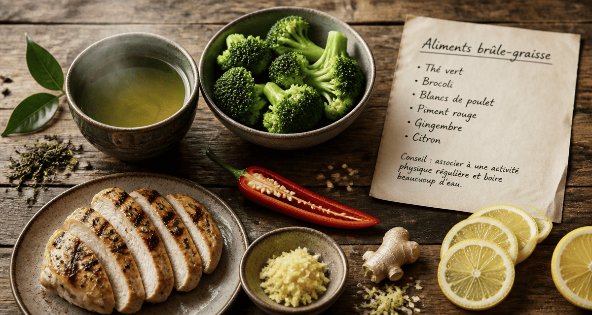 aliments brûle graisse naturels en vue flat-lay