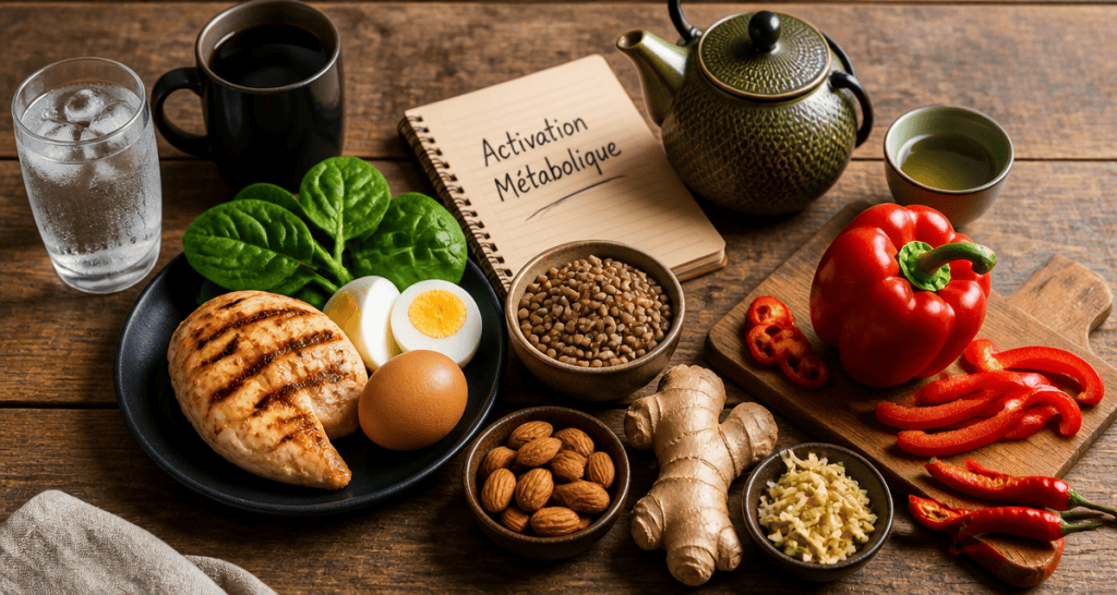 aliments qui boostent le métabolisme sur table rustique