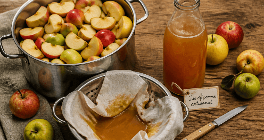 comment faire du jus de pomme sans appareil marmite pommes filtration