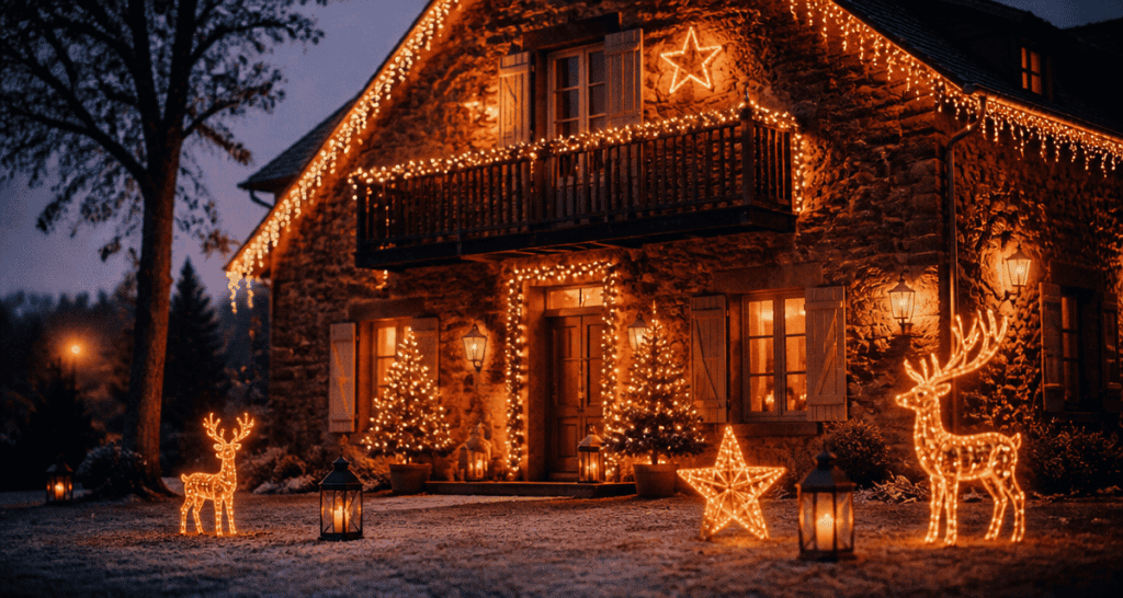 decoration noel exterieur maison pierre jardin lumineux