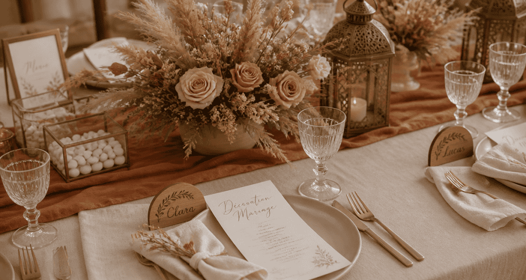 Decos de mariage table élégante accessoires