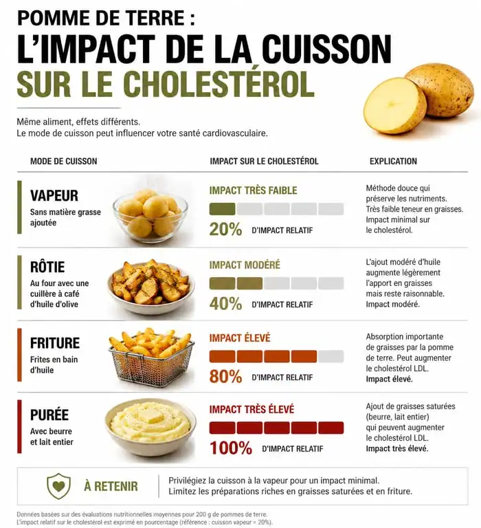 Infographie sur l'impact des modes de cuisson de la pomme de terre sur le cholestérol