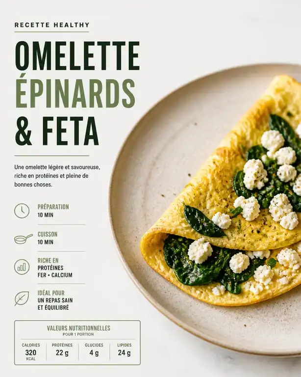 Omelette healthy aux épinards et feta pour un repas équilibré