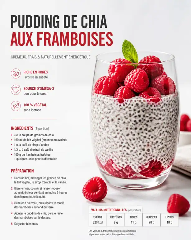 Pudding de chia aux framboises pour une recette ventre plat