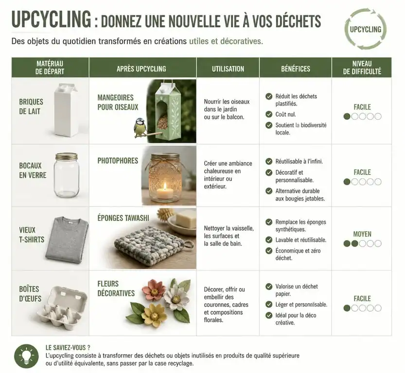 Infographie des idées d'activités manuelles et upcycling pour des idées d'activités manuelles créatives