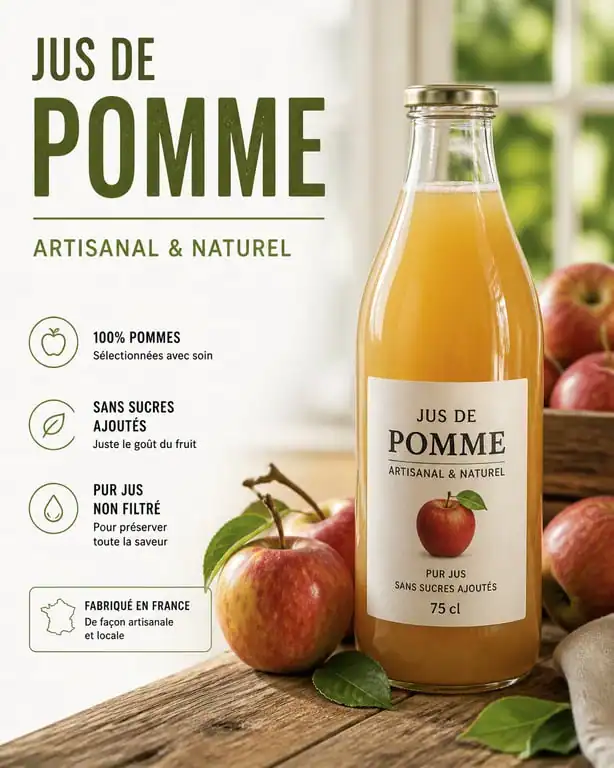 Jus de pomme maison artisanal dans une bouteille en verre