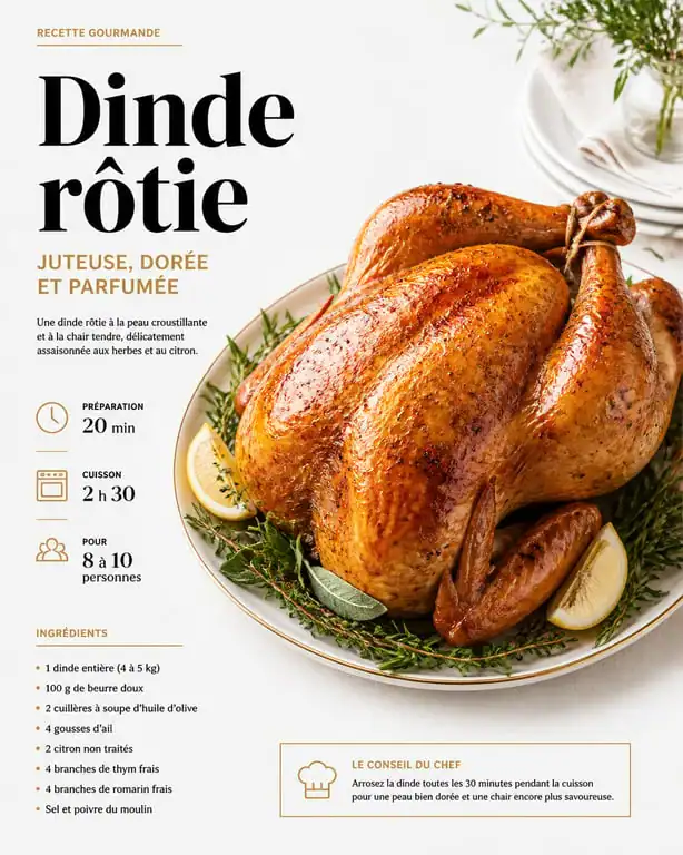 Recette de dinde au four dorée et croustillante prête à servir