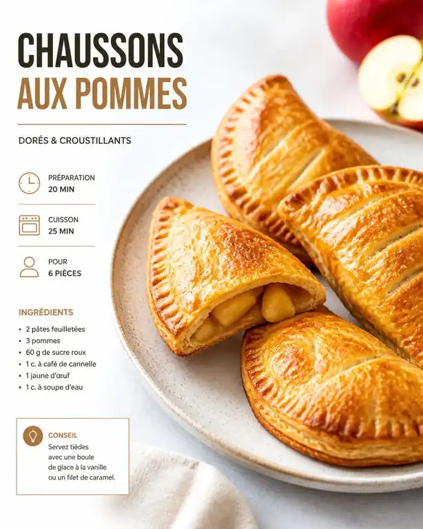 Chaussons aux pommes croustillants, recette avec de la pâte feuilletée