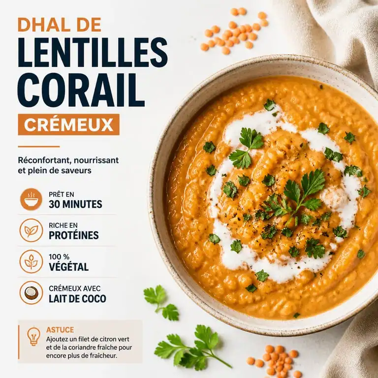 Dhal de lentilles corail, un repas riche en proteine végétal et équilibré