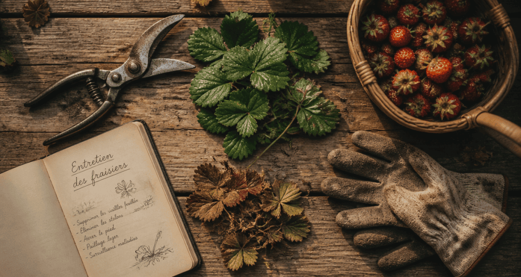 faut il couper les feuilles des fraisiers avant l'hiver sécateur feuilles panier