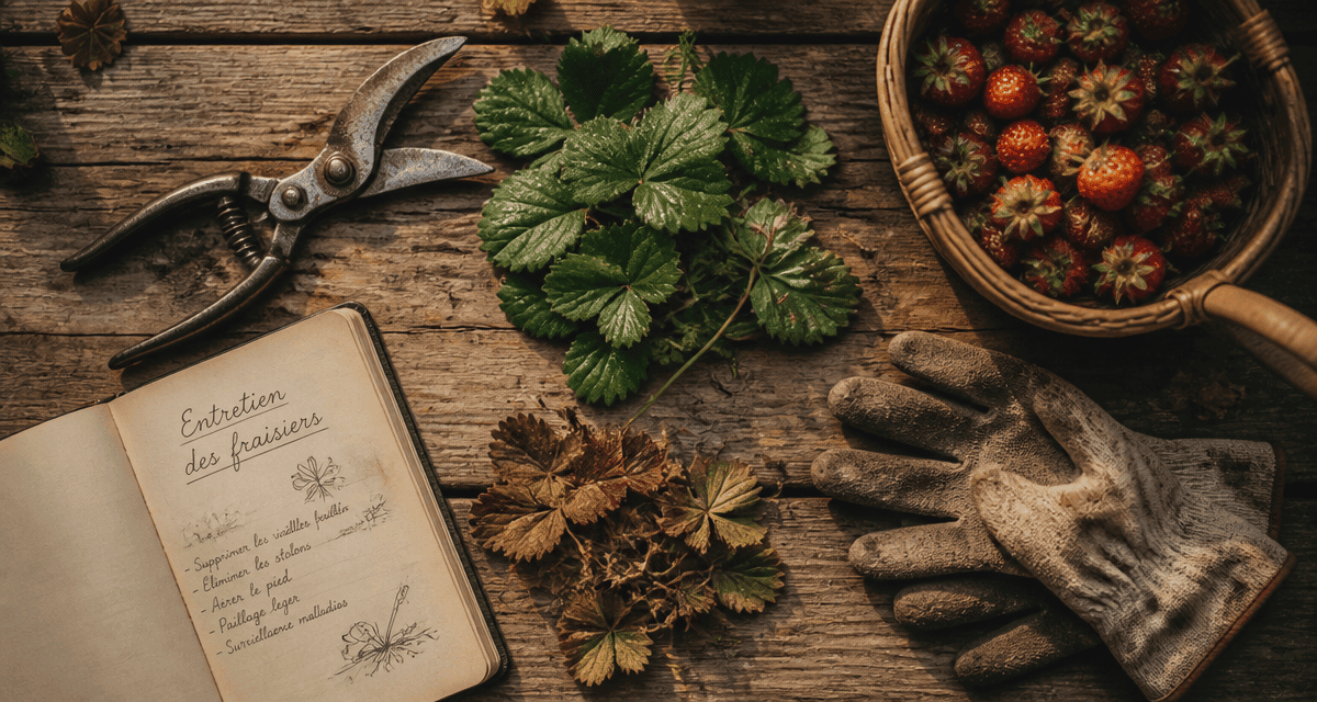 faut il couper les feuilles des fraisiers avant l'hiver sécateur feuilles panier