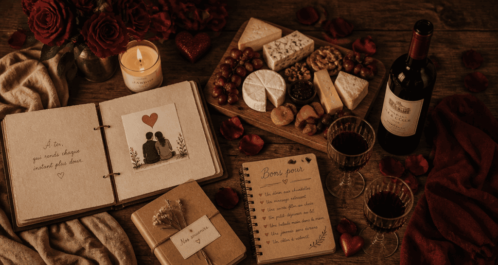 idee saint valentin table romantique avec fromage et vin