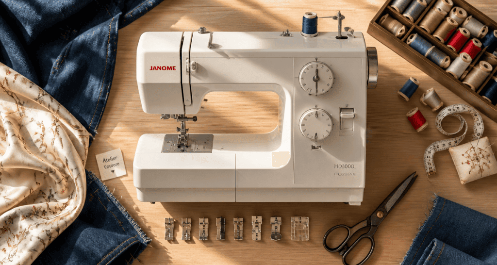machine à coudre Janome avis avec accessoires couture