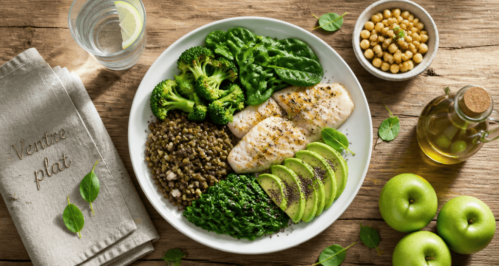 Maigrir du ventre alimentation, assiette aliments ventre plat
