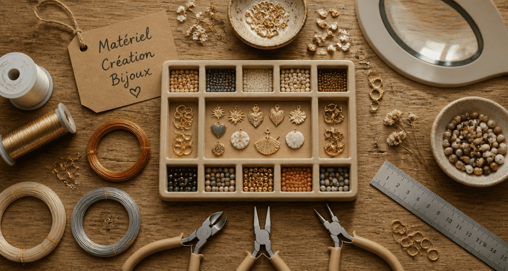 materiel pour creation bijoux plateau avec pinces et apprêts