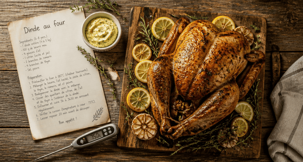 meilleur recette de dinde au four sur table rustique