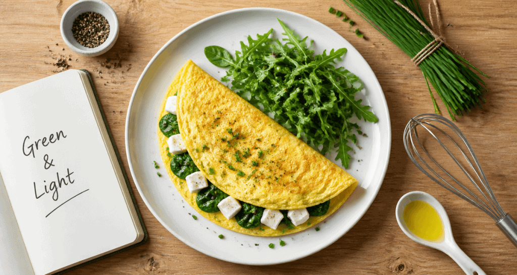omelette healthy épinards feta sur assiette