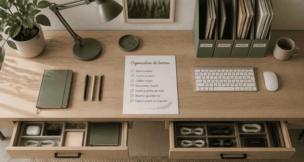organiser un bureau vue flat-lay zen