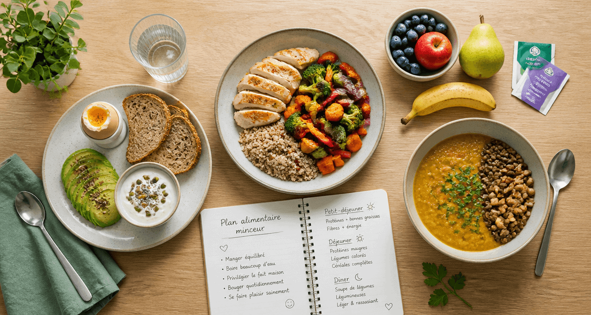 plan alimentaire pour perte de poids avec assiettes équilibrées