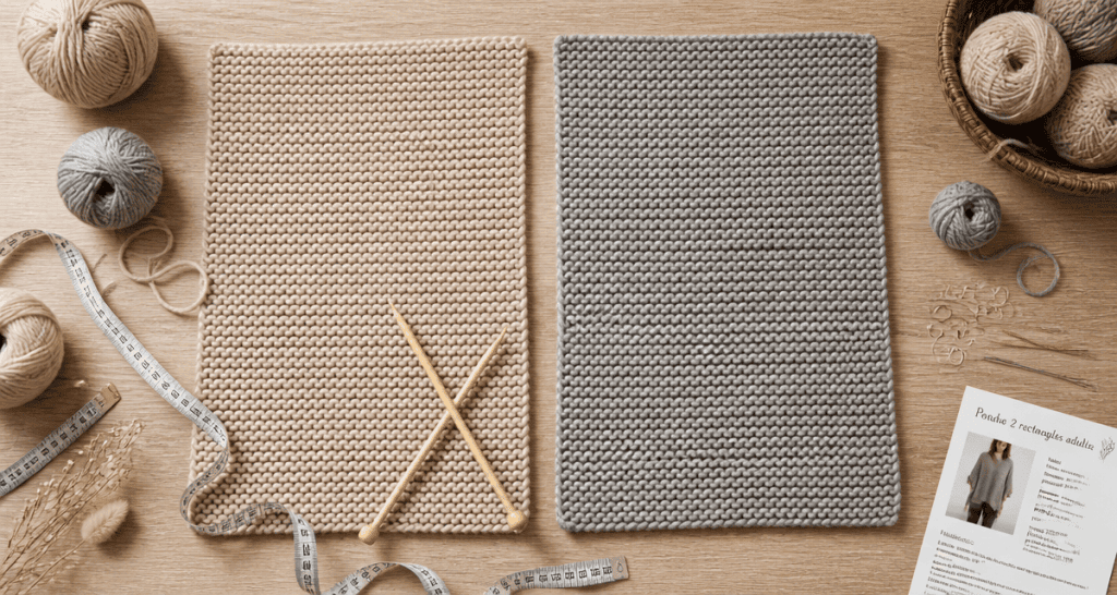 Poncho 2 rectangles adulte laine et outils