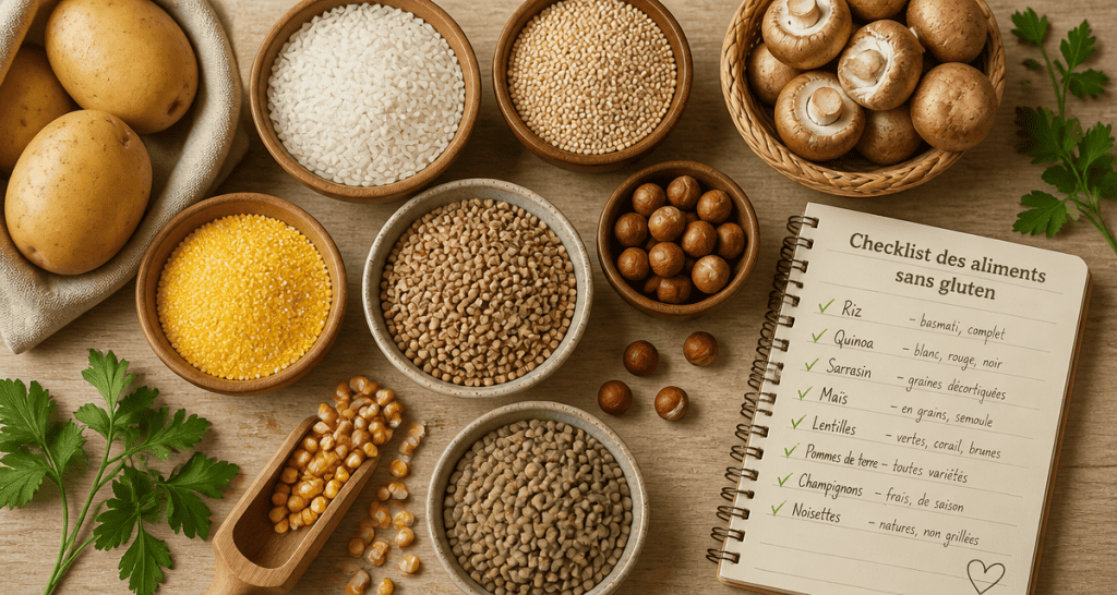 quel sont les aliment sans gluten grains légumes carnet checklist