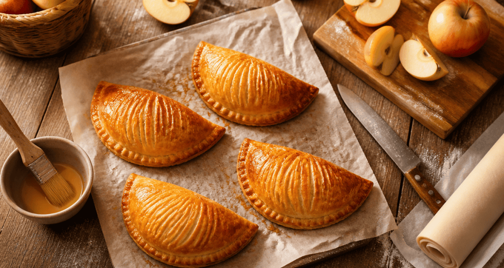 recette avec de la pate feuilletee chaussons aux pommes sortis du four