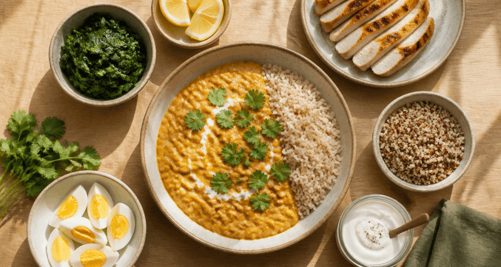 repas riche en proteine dhal lentilles poulet riz