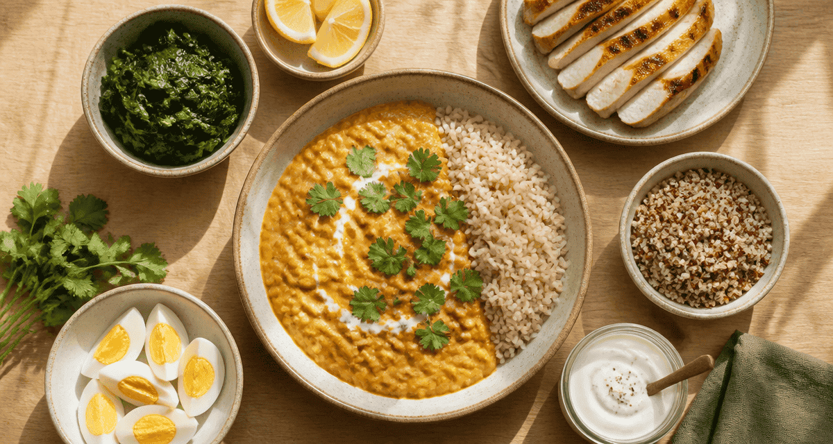repas riche en proteine dhal lentilles poulet riz