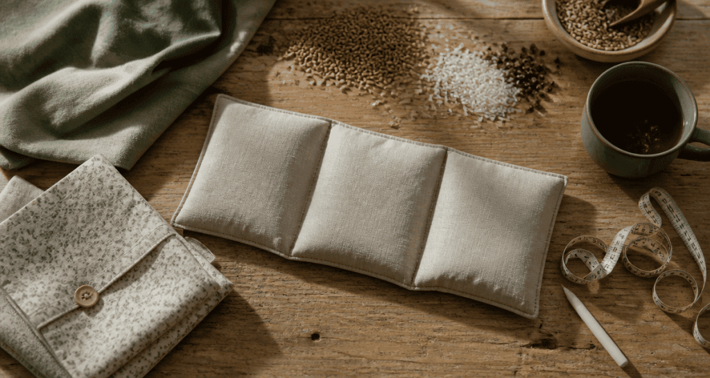 tuto bouillotte sèche 3 compartiments sur table couture
