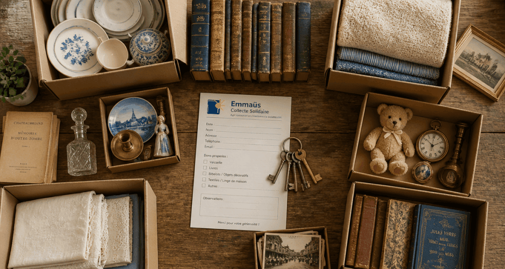 Vider une maison Emmaüs cartons objets triés