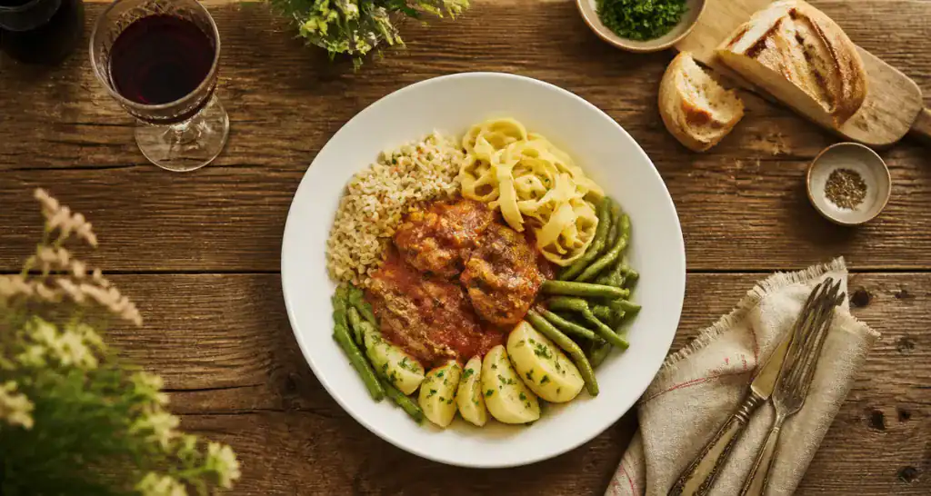 accompagnement pour veau marengo avec sauce tomate et garnitures