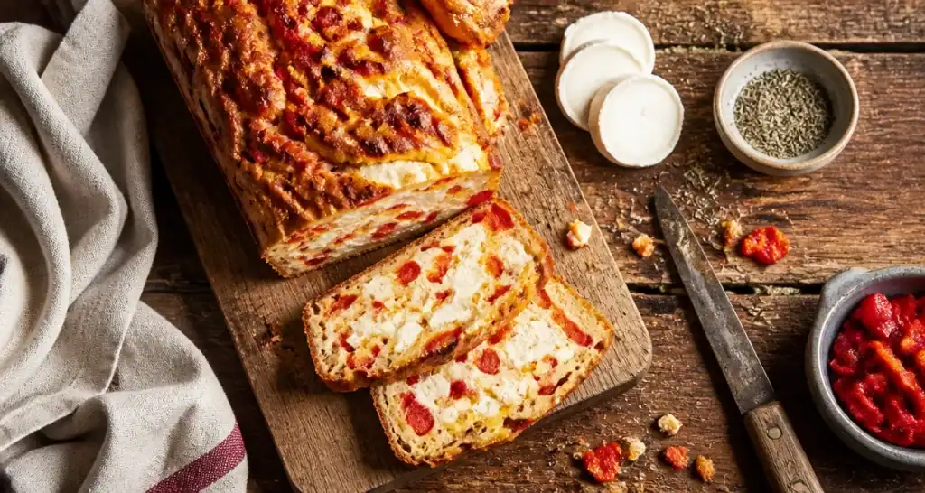 Cake poivron chevre tranche et ingredients