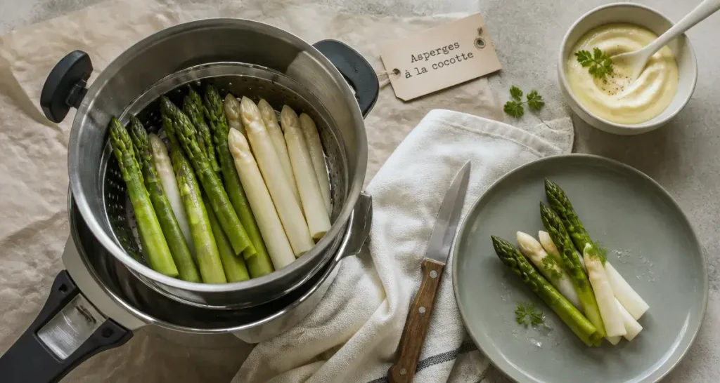 Cuisson asperges cocotte minute en cocotte-minute vapeur, asperges prêtes en 5 minutes