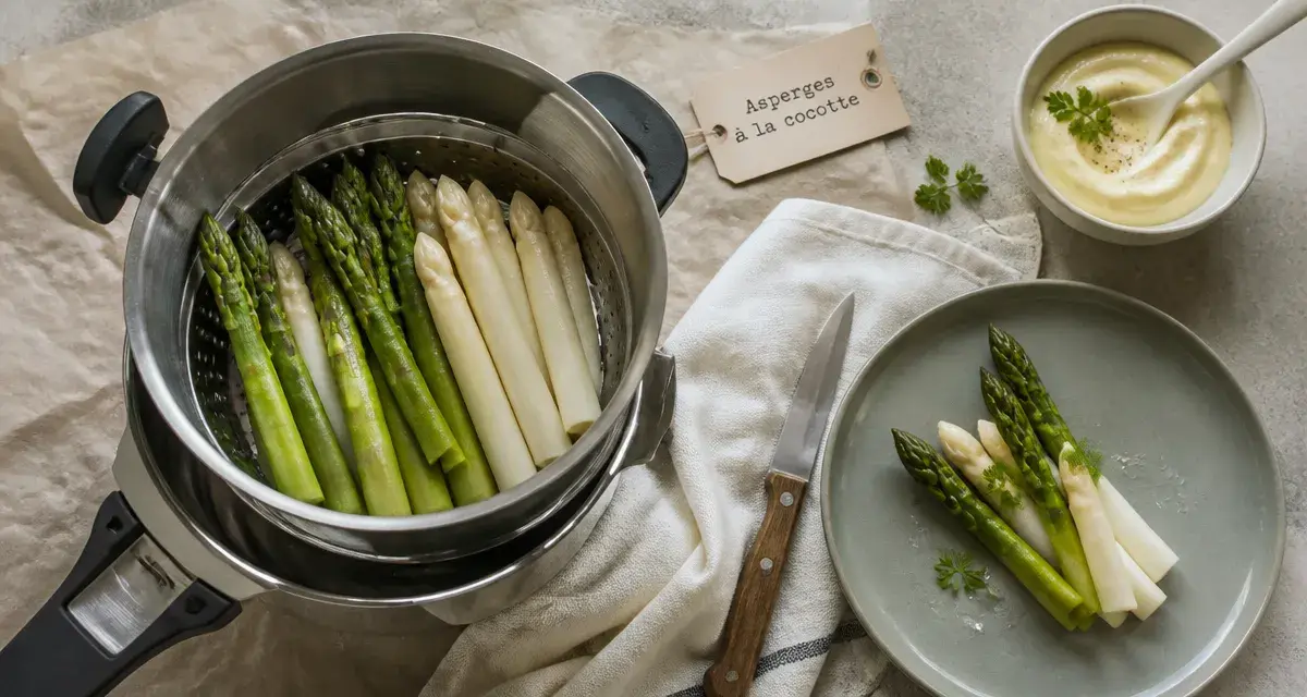 Cuisson asperges cocotte minute en cocotte-minute vapeur, asperges prêtes en 5 minutes