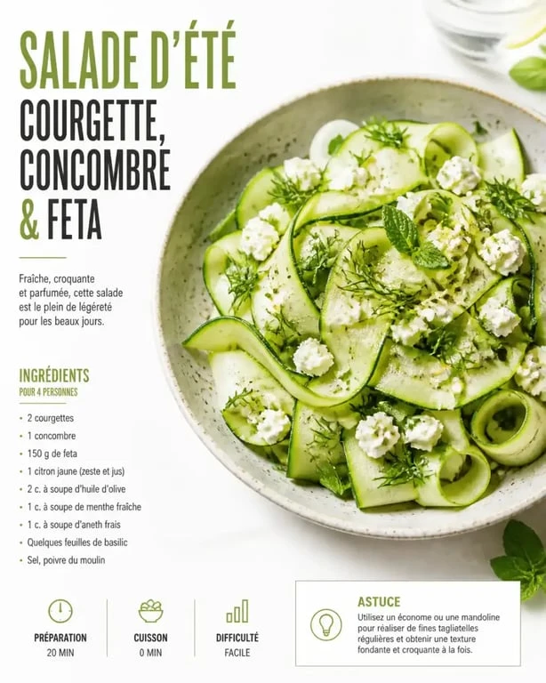 Salade fraîcheur aux tagliatelles de courgette et concombre