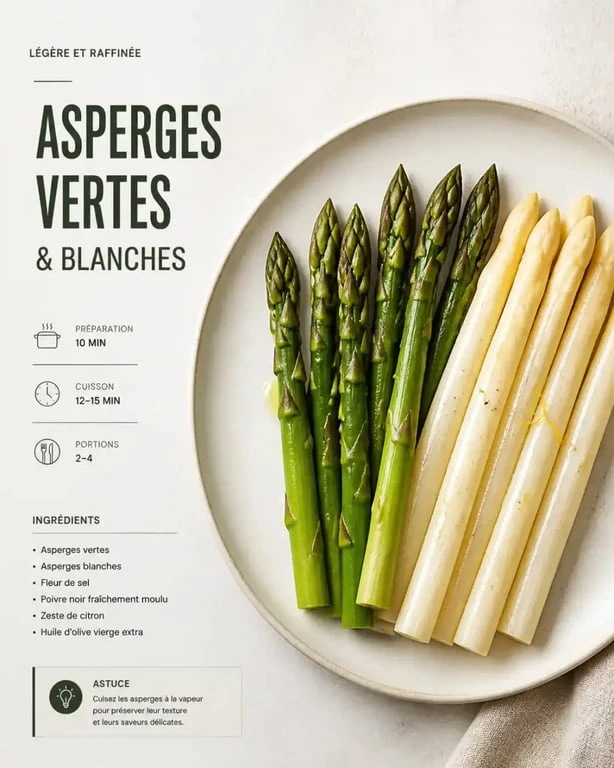 Asperges cuites à la vapeur dans une assiette pour une recette d'asperges à la cocotte minute