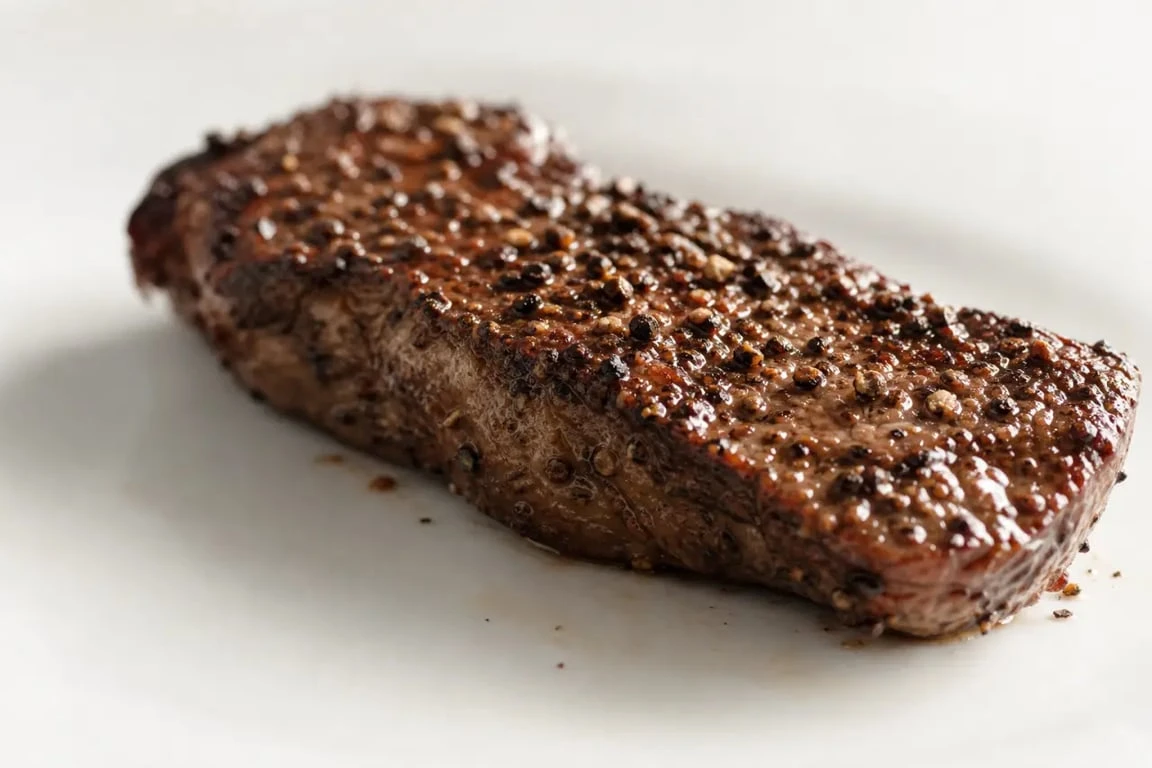 Steak au poivre noir fraîchement moulu avec un moulin à poivre