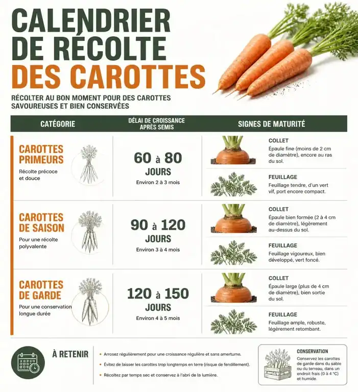 Calendrier et signes de maturité pour savoir quand récolter les carottes au potager