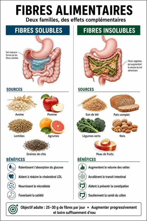 Infographie sur les bienfaits des aliments contenant des fibres pour la santé digestive