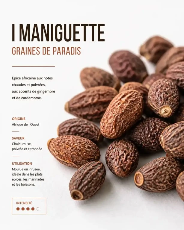 Graines de maniguette ou graines de paradis séchées pour la cuisine.