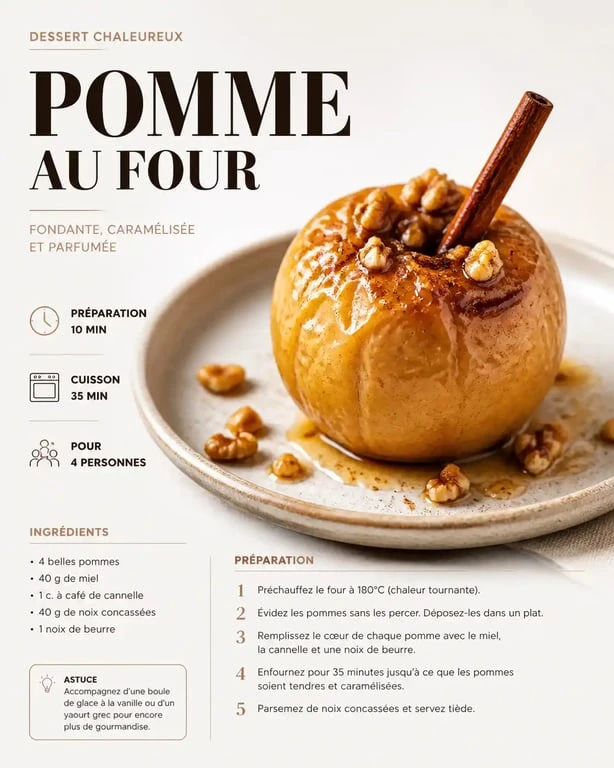 Pommes au four sans sucre ajouté, dessert sain et gourmand