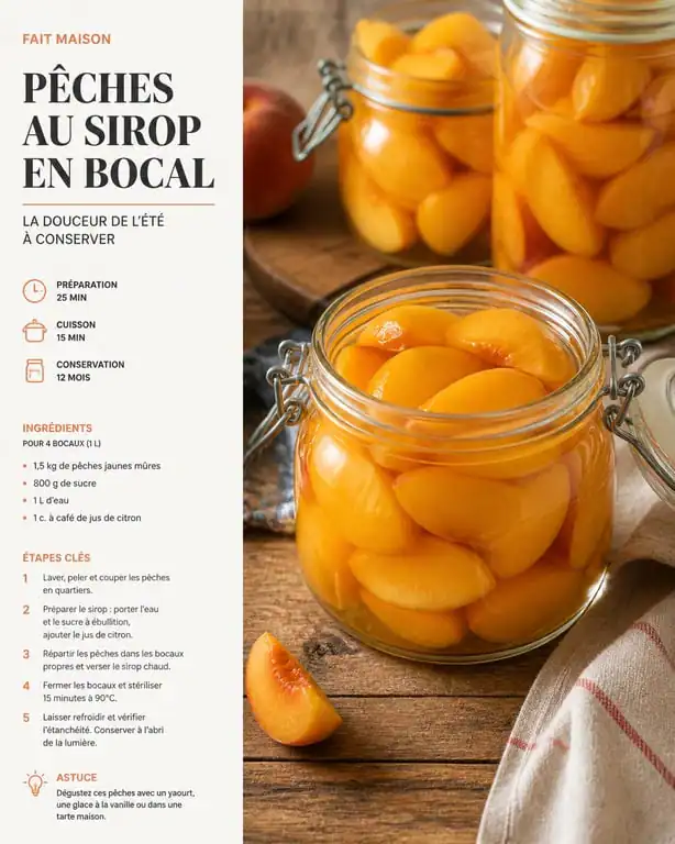 Bocaux de pêches au sirop sans stérilisation faits maison