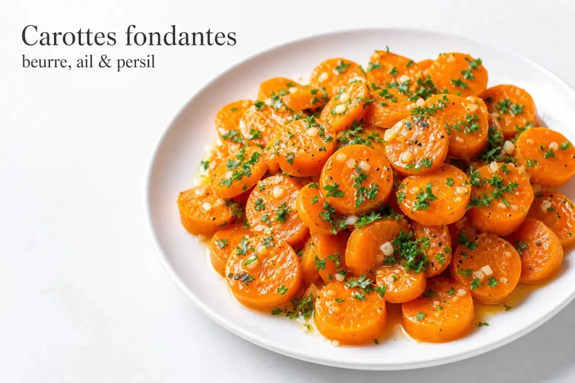 Carottes cuites au micro-ondes avec beurre et persillade dans une assiette
