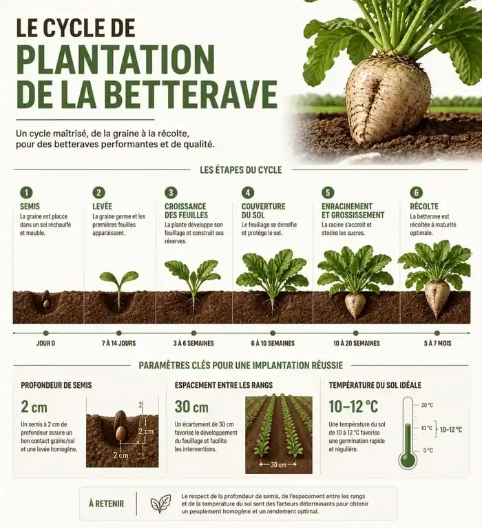 Infographie sur les étapes clés pour planter des betteraves au potager avec succès